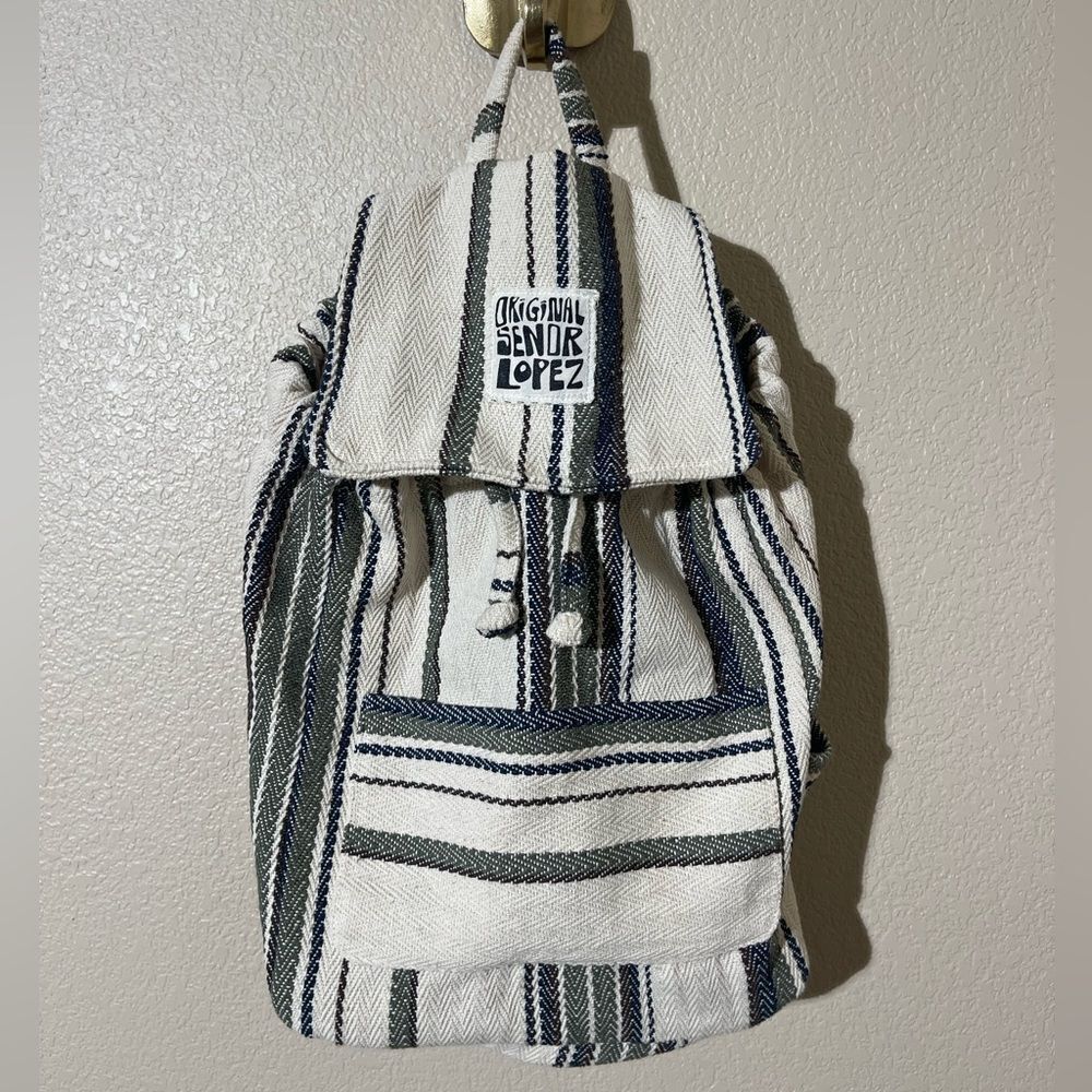Original Senor Lopez Backpack with Black, White, and Gray Stripes